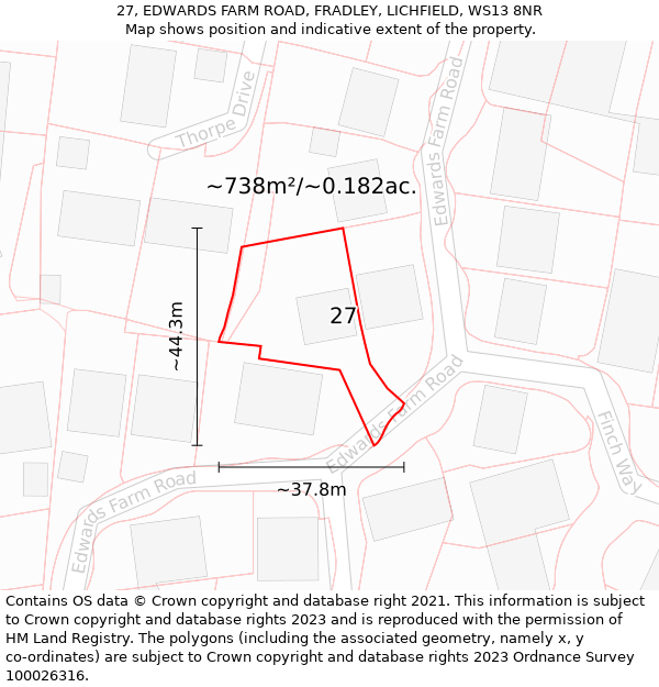 27, EDWARDS FARM ROAD, FRADLEY, LICHFIELD, WS13 8NR: Plot and title map