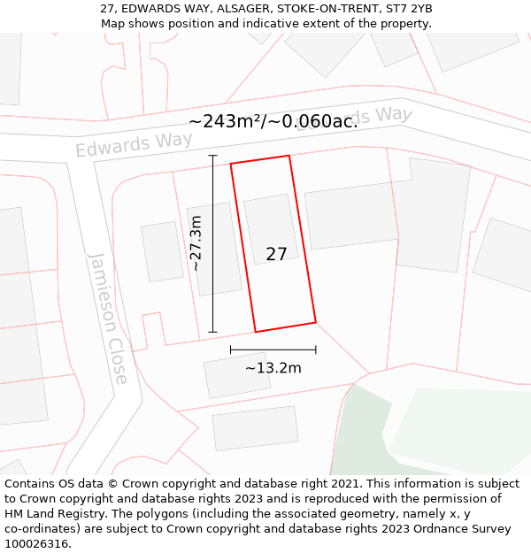 27, EDWARDS WAY, ALSAGER, STOKE-ON-TRENT, ST7 2YB: Plot and title map