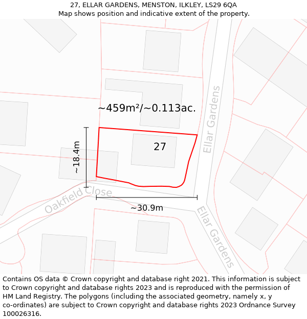 27, ELLAR GARDENS, MENSTON, ILKLEY, LS29 6QA: Plot and title map