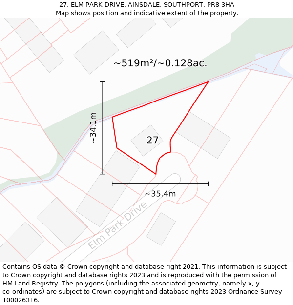 27, ELM PARK DRIVE, AINSDALE, SOUTHPORT, PR8 3HA: Plot and title map