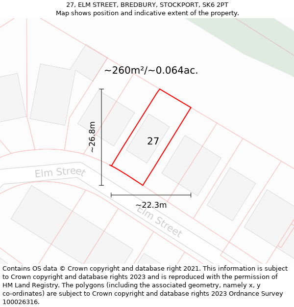 27, ELM STREET, BREDBURY, STOCKPORT, SK6 2PT: Plot and title map