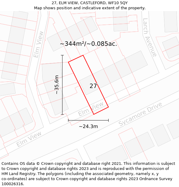 27, ELM VIEW, CASTLEFORD, WF10 5QY: Plot and title map