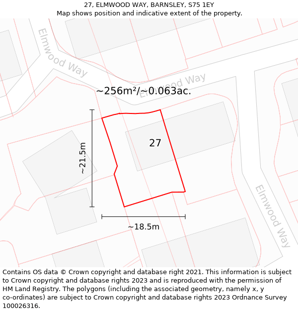 27, ELMWOOD WAY, BARNSLEY, S75 1EY: Plot and title map