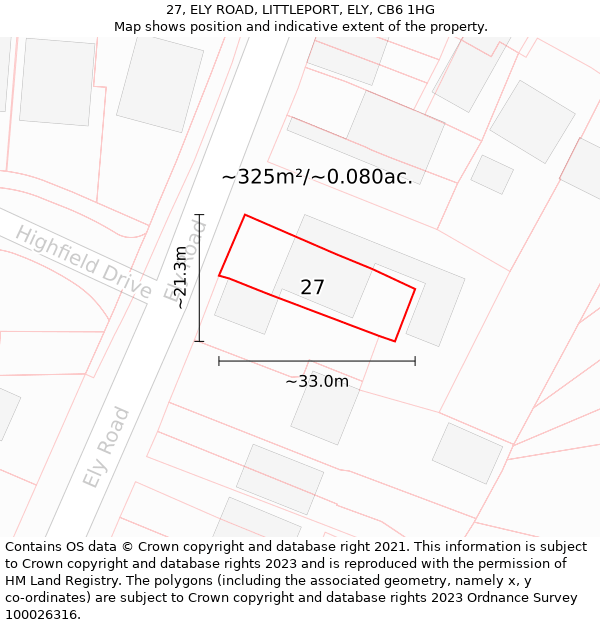 27, ELY ROAD, LITTLEPORT, ELY, CB6 1HG: Plot and title map