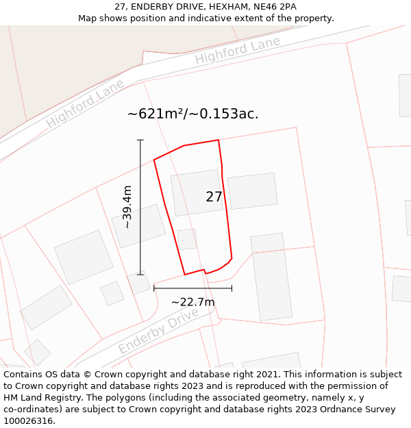 27, ENDERBY DRIVE, HEXHAM, NE46 2PA: Plot and title map