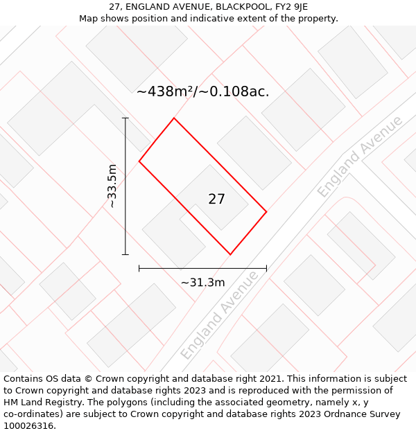 27, ENGLAND AVENUE, BLACKPOOL, FY2 9JE: Plot and title map