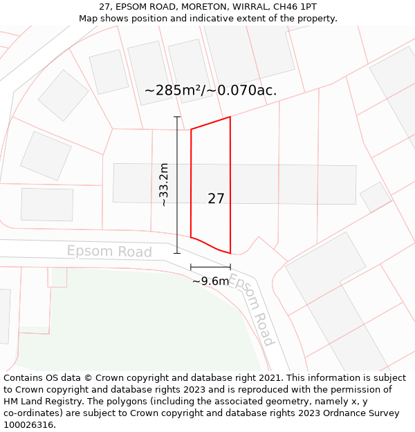 27, EPSOM ROAD, MORETON, WIRRAL, CH46 1PT: Plot and title map