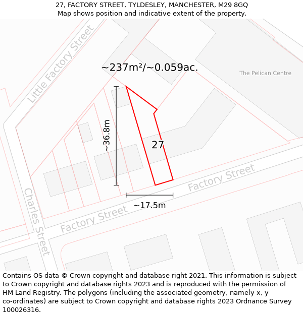 27, FACTORY STREET, TYLDESLEY, MANCHESTER, M29 8GQ: Plot and title map