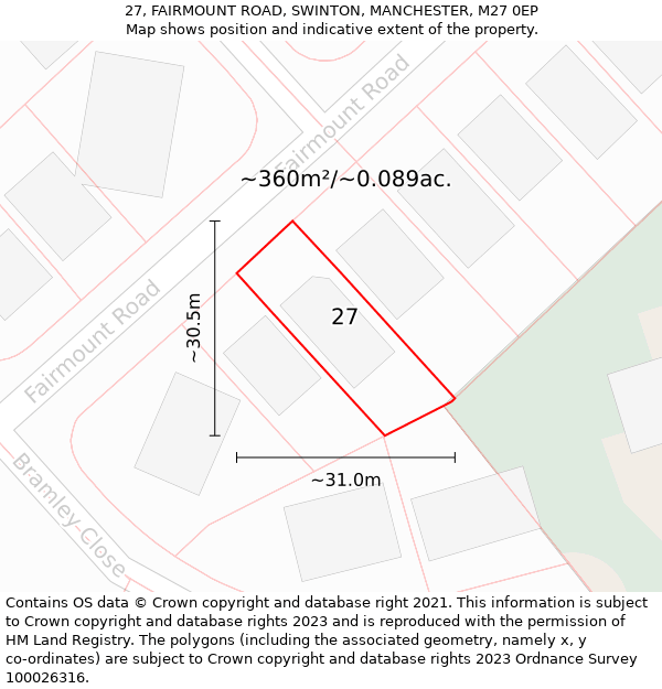 27, FAIRMOUNT ROAD, SWINTON, MANCHESTER, M27 0EP: Plot and title map