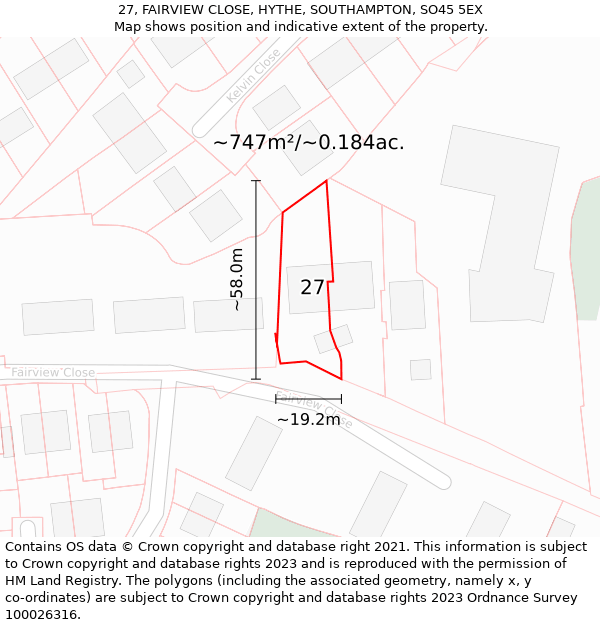 27, FAIRVIEW CLOSE, HYTHE, SOUTHAMPTON, SO45 5EX: Plot and title map