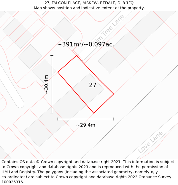 27, FALCON PLACE, AISKEW, BEDALE, DL8 1FQ: Plot and title map