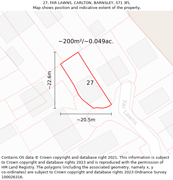 27, FAR LAWNS, CARLTON, BARNSLEY, S71 3FL: Plot and title map