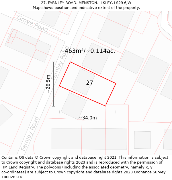 27, FARNLEY ROAD, MENSTON, ILKLEY, LS29 6JW: Plot and title map