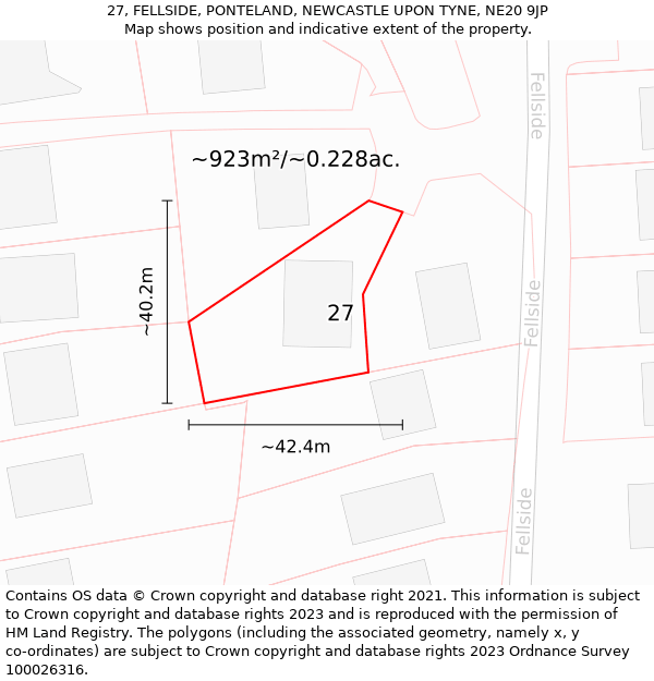 27, FELLSIDE, PONTELAND, NEWCASTLE UPON TYNE, NE20 9JP: Plot and title map