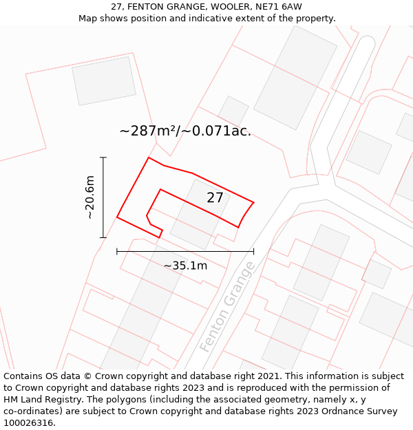 27, FENTON GRANGE, WOOLER, NE71 6AW: Plot and title map