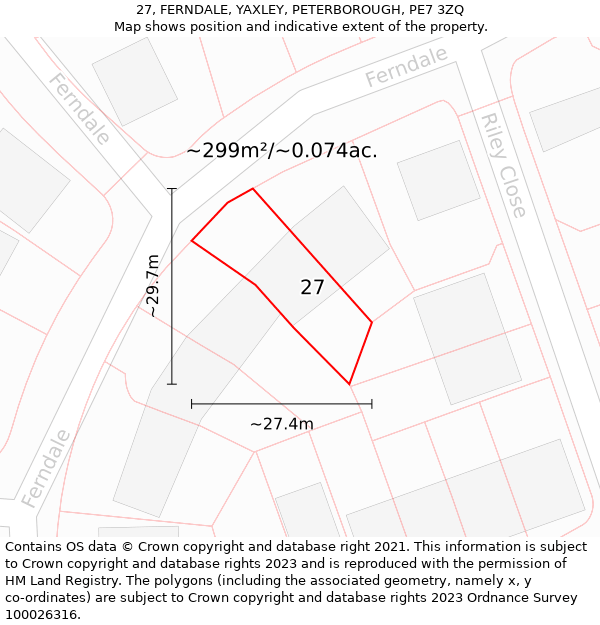 27, FERNDALE, YAXLEY, PETERBOROUGH, PE7 3ZQ: Plot and title map