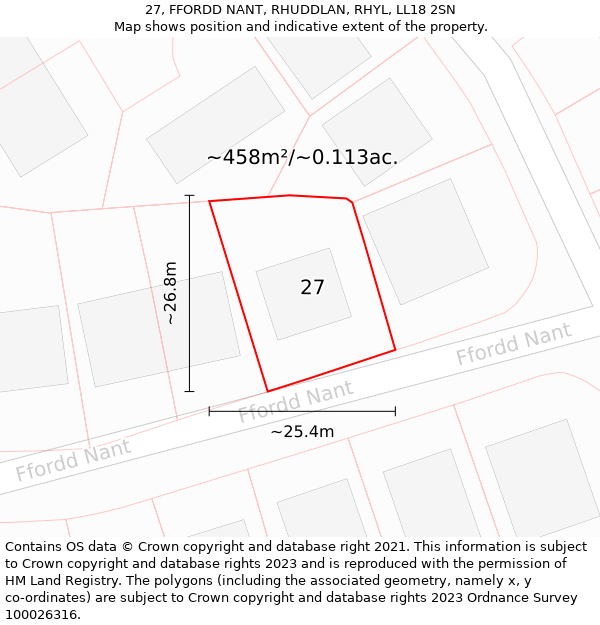 27, FFORDD NANT, RHUDDLAN, RHYL, LL18 2SN: Plot and title map