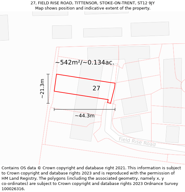 27, FIELD RISE ROAD, TITTENSOR, STOKE-ON-TRENT, ST12 9JY: Plot and title map