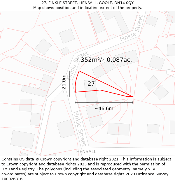 27, FINKLE STREET, HENSALL, GOOLE, DN14 0QY: Plot and title map