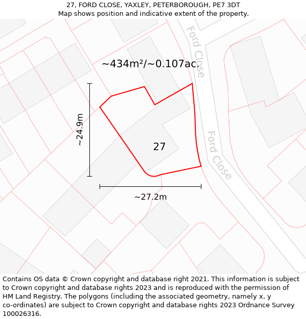 27, FORD CLOSE, YAXLEY, PETERBOROUGH, PE7 3DT: Plot and title map