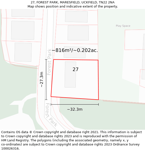 27, FOREST PARK, MARESFIELD, UCKFIELD, TN22 2NA: Plot and title map