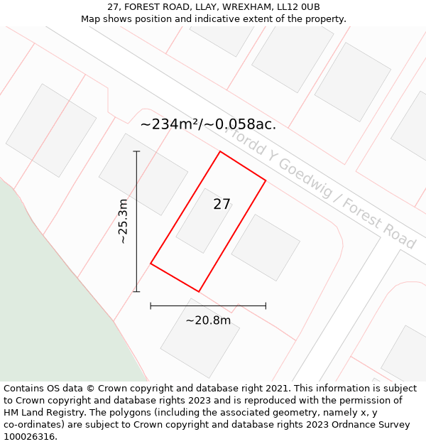 27, FOREST ROAD, LLAY, WREXHAM, LL12 0UB: Plot and title map