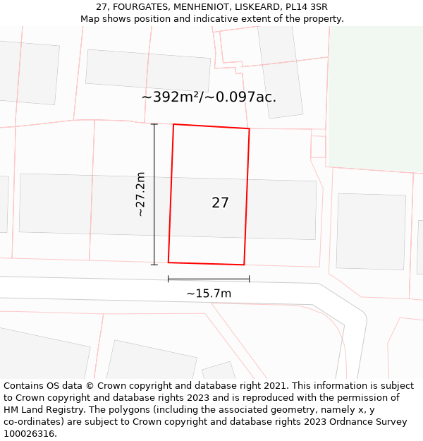 27, FOURGATES, MENHENIOT, LISKEARD, PL14 3SR: Plot and title map