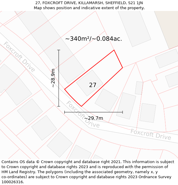 27, FOXCROFT DRIVE, KILLAMARSH, SHEFFIELD, S21 1JN: Plot and title map