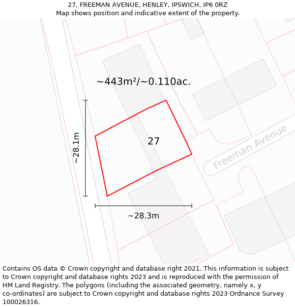 27, FREEMAN AVENUE, HENLEY, IPSWICH, IP6 0RZ: Plot and title map