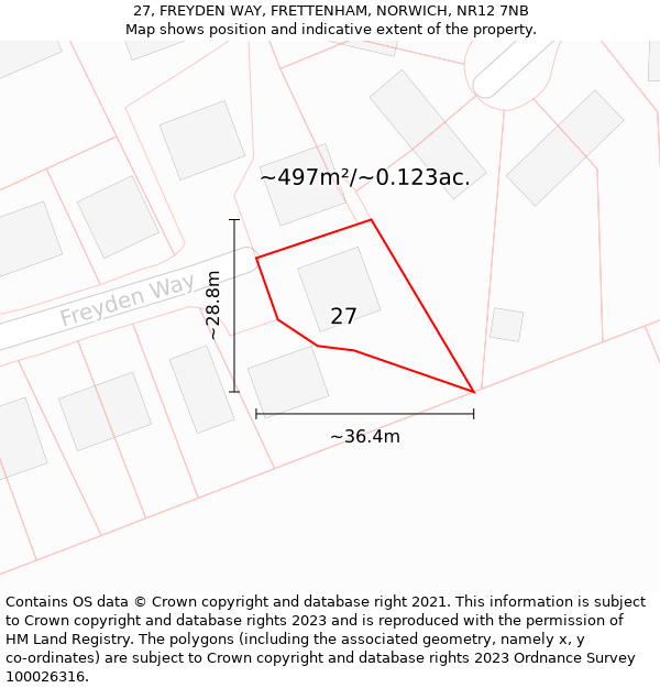 27, FREYDEN WAY, FRETTENHAM, NORWICH, NR12 7NB: Plot and title map