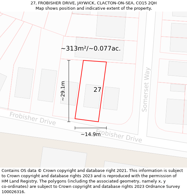 27, FROBISHER DRIVE, JAYWICK, CLACTON-ON-SEA, CO15 2QH: Plot and title map