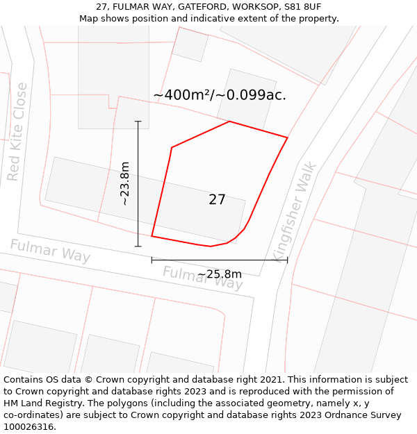 27, FULMAR WAY, GATEFORD, WORKSOP, S81 8UF: Plot and title map