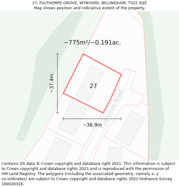 27, FULTHORPE GROVE, WYNYARD, BILLINGHAM, TS22 5QZ: Plot and title map