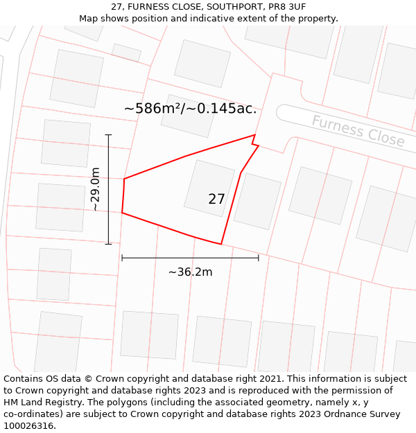 27, FURNESS CLOSE, SOUTHPORT, PR8 3UF: Plot and title map