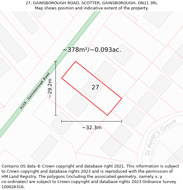 27, GAINSBOROUGH ROAD, SCOTTER, GAINSBOROUGH, DN21 3RL: Plot and title map