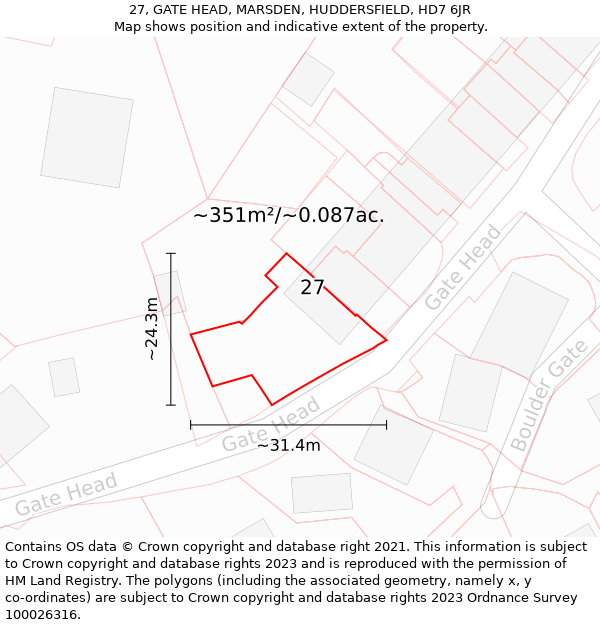 27, GATE HEAD, MARSDEN, HUDDERSFIELD, HD7 6JR: Plot and title map