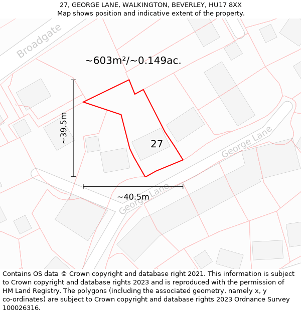 27, GEORGE LANE, WALKINGTON, BEVERLEY, HU17 8XX: Plot and title map