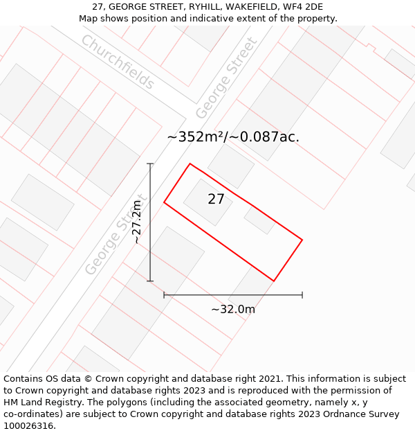 27, GEORGE STREET, RYHILL, WAKEFIELD, WF4 2DE: Plot and title map