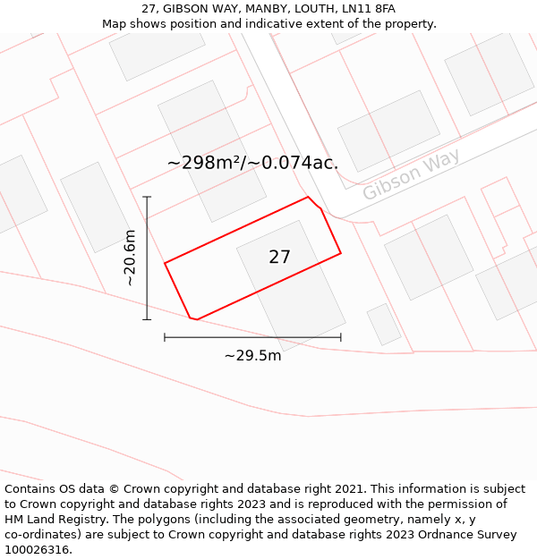 27, GIBSON WAY, MANBY, LOUTH, LN11 8FA: Plot and title map