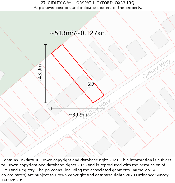 27, GIDLEY WAY, HORSPATH, OXFORD, OX33 1RQ: Plot and title map