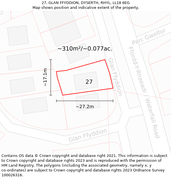 27, GLAN FFYDDION, DYSERTH, RHYL, LL18 6EG: Plot and title map