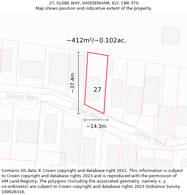 27, GLEBE WAY, HADDENHAM, ELY, CB6 3TG: Plot and title map