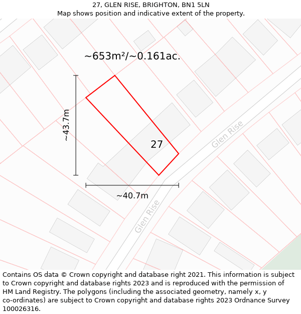 27, GLEN RISE, BRIGHTON, BN1 5LN: Plot and title map