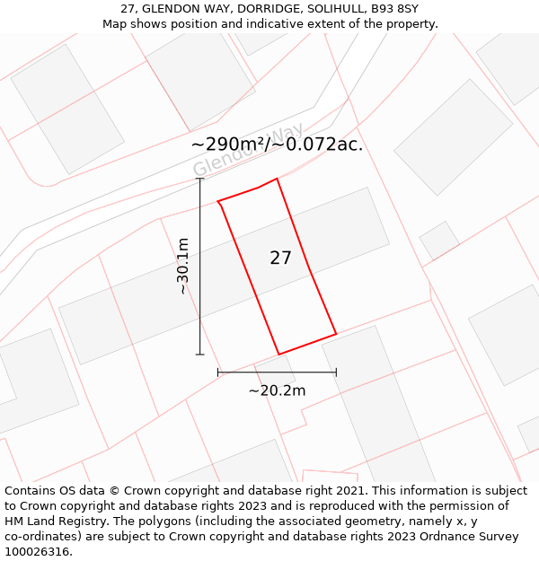 27, GLENDON WAY, DORRIDGE, SOLIHULL, B93 8SY: Plot and title map