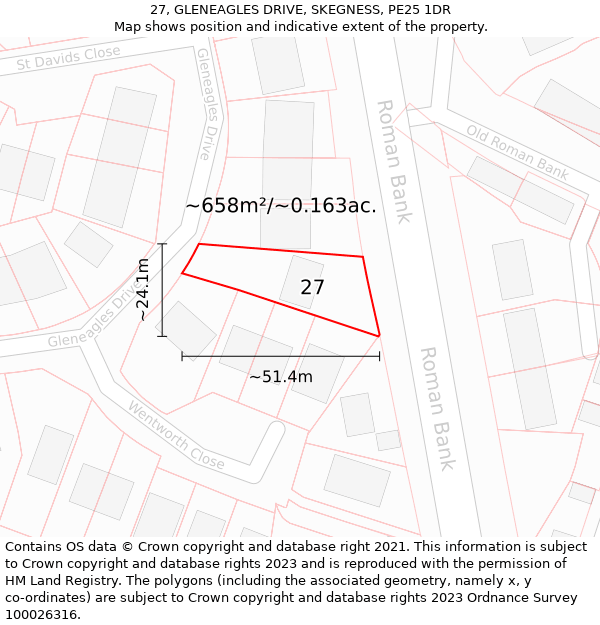 27, GLENEAGLES DRIVE, SKEGNESS, PE25 1DR: Plot and title map