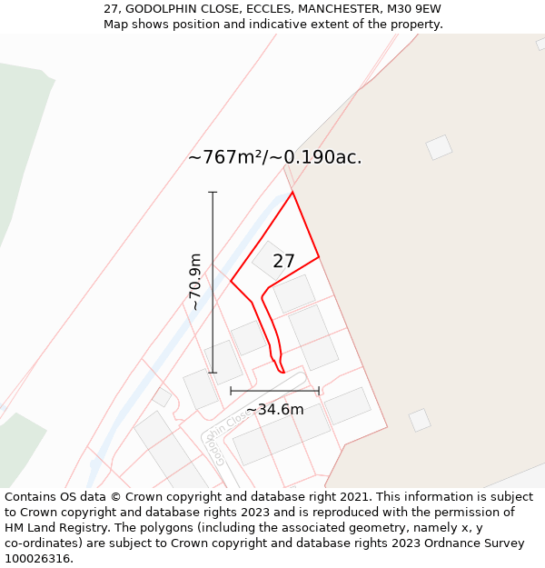 27, GODOLPHIN CLOSE, ECCLES, MANCHESTER, M30 9EW: Plot and title map