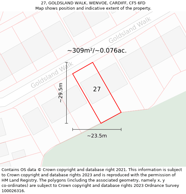 27, GOLDSLAND WALK, WENVOE, CARDIFF, CF5 6FD: Plot and title map