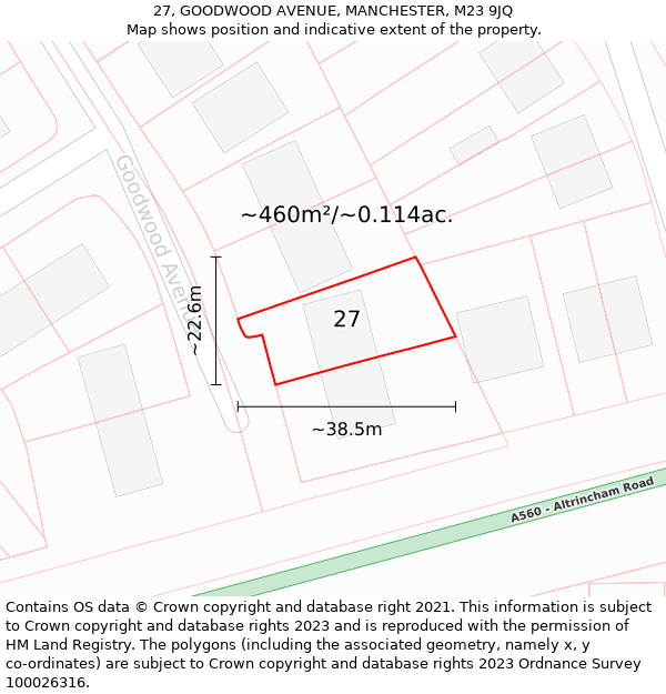 27, GOODWOOD AVENUE, MANCHESTER, M23 9JQ: Plot and title map