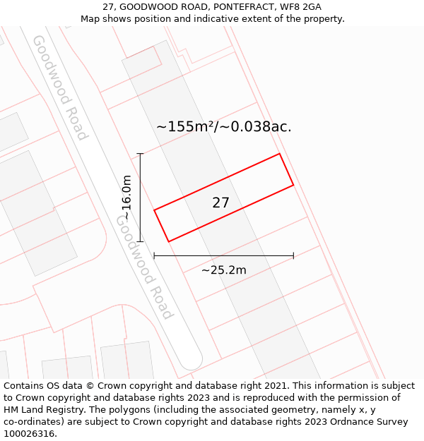 27, GOODWOOD ROAD, PONTEFRACT, WF8 2GA: Plot and title map