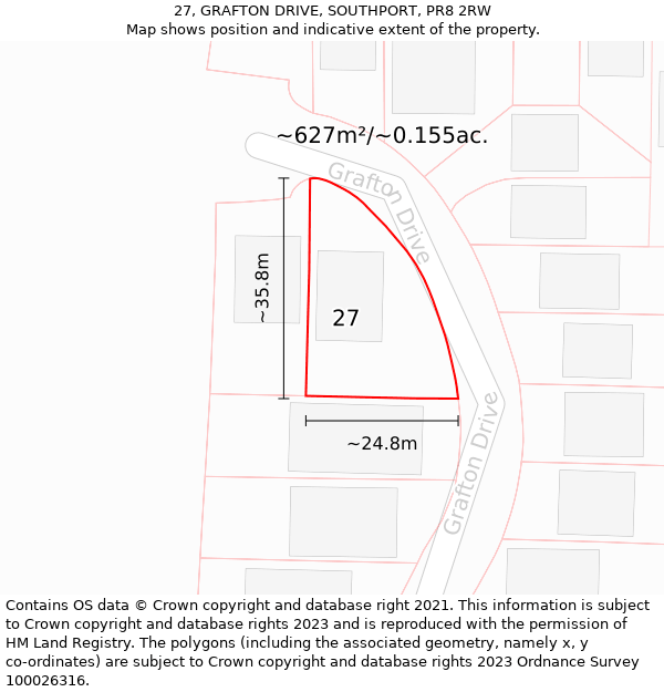 27, GRAFTON DRIVE, SOUTHPORT, PR8 2RW: Plot and title map